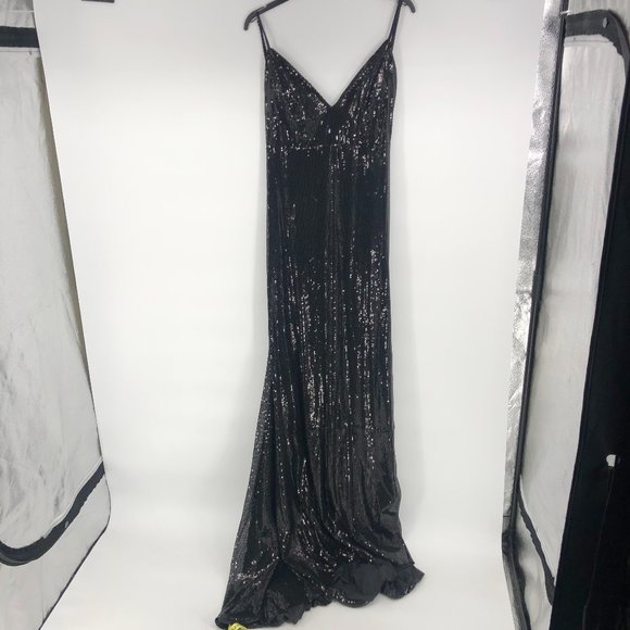 ARIEL SEQUIN BACKLESS GOWN DRESS Black Maxi Gown Large NWT *flaw* $345 - Picture 2 of 9